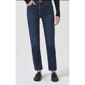 Agolde Riley Long High Rise Straight Jeans Dark Blue Jeans Size 27 in Divided